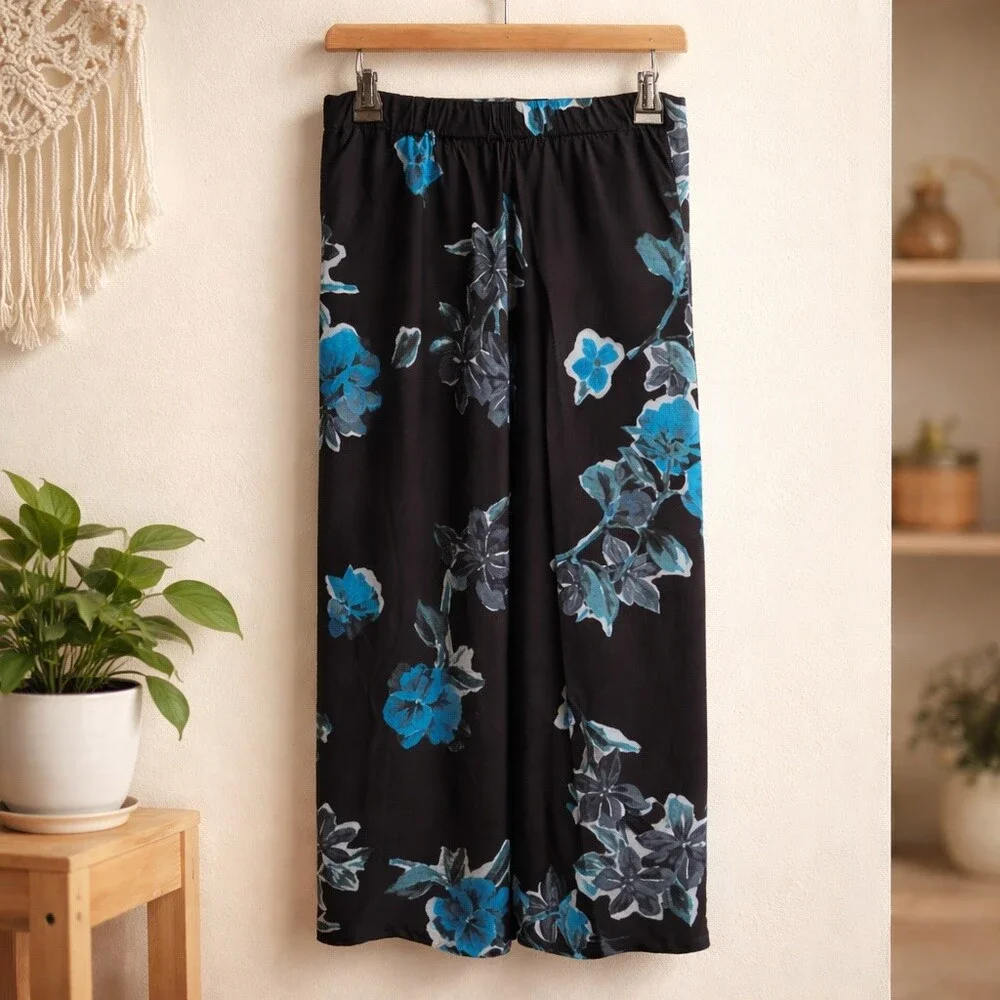 The Kooples Skirt Womens Size S Black Blue Floral Pleated Midi 90s Kick